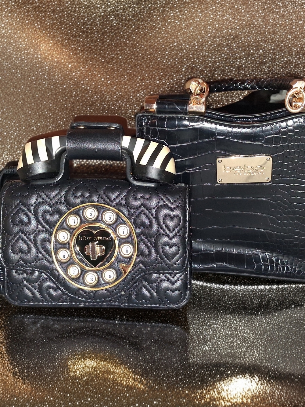 Bebe Black Croc-Embossed Top-Handle Bag & Betsey Johnson Bundle